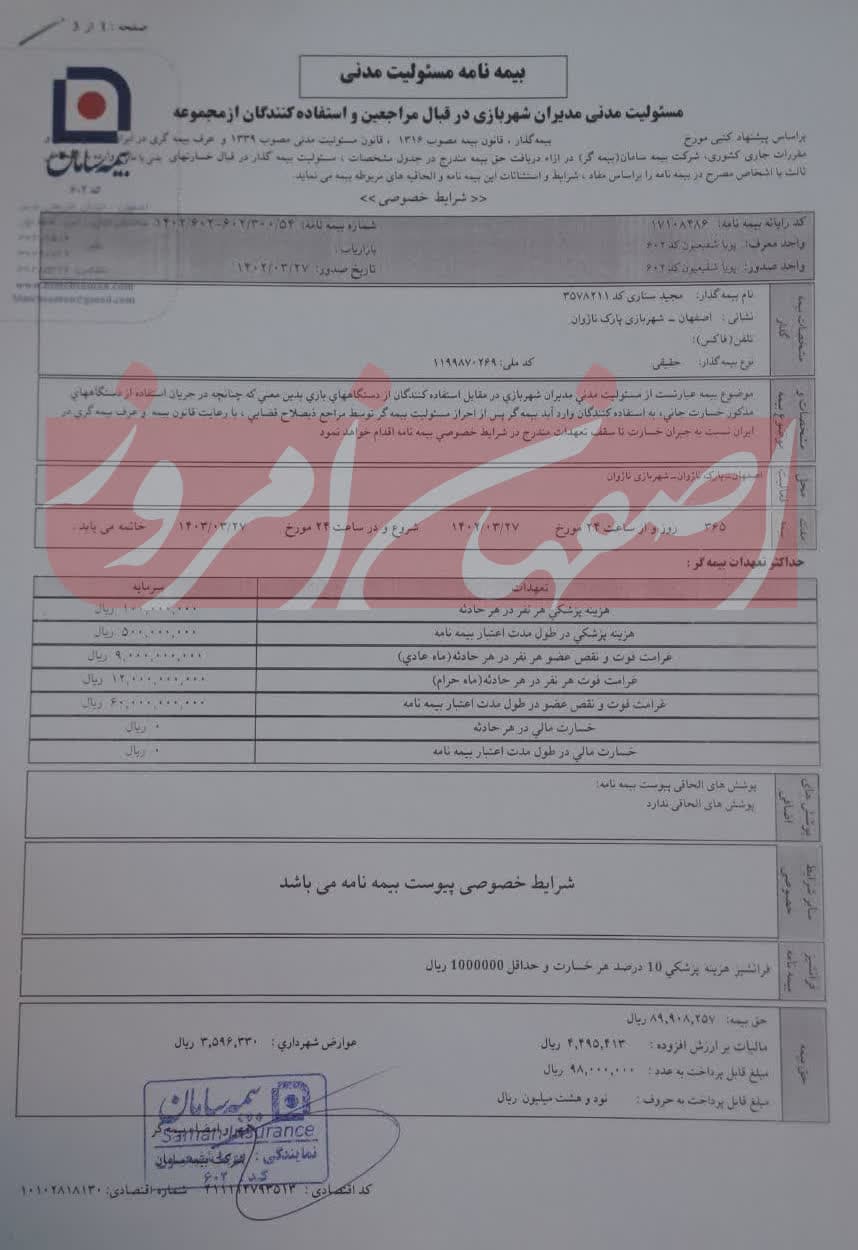 اسناد ترخیص مصدومان حادثه تاب پرنده ناژوان