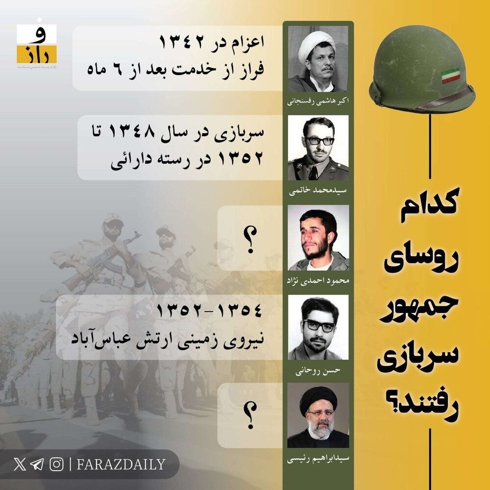 محمود احمدی نژاد، خدمت سربازی نرفته است؟ /اطلاعاتی جالب درباره سربازی هاشمی، خاتمی، روحانی و رئیسی