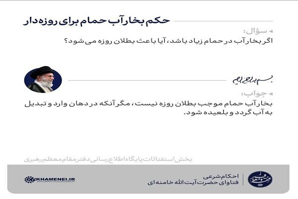 حکم رهبر انقلاب درباره بخار آب حمام برای فرد روزه‌دار